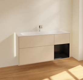 Тумба под раковину Villeroy & Boch Finion 119,6х49,8 см с подсветкой МДФ песок матовый лак/черный матовый лак G070PDHH