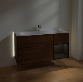 Тумба під раковину Villeroy & Boch Finion 119,6х49,8 см з підсвічуванням ДСП шпон волоського горіха/глянцевий чорний лак G070PHGN