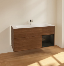 Тумба під раковину Villeroy & Boch Finion 119,6х49,8 см з підсвічуванням ДСП шпон волоського горіха/глянцевий чорний лак G070PHGN