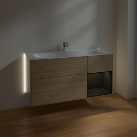 Тумба под раковину Villeroy & Boch Finion 119,6х49,8 см с подсветкой ДСП шпон дуба/глянцевый черный лак G070PHPC