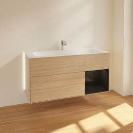 Тумба под раковину Villeroy & Boch Finion 119,6х49,8 см с подсветкой ДСП шпон дуба/глянцевый черный лак G070PHPC