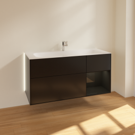Тумба под раковину Villeroy & Boch Finion 119,6х49,8 см с подсветкой МДФ черный матовый лак/глянцевый черный лак G070PHPD