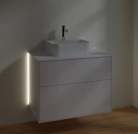 Тумба под раковину Villeroy & Boch Finion 80х50,1 см с подсветкой МДФ глянцевый белый лак/стекло белое матовое G08100GF