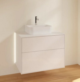 Тумба под раковину Villeroy & Boch Finion 80х50,1 см с подсветкой МДФ глянцевый белый лак/стекло белое матовое G08100GF