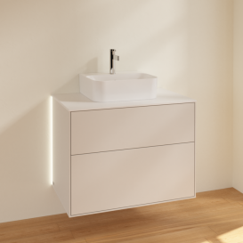 Тумба под раковину Villeroy & Boch Finion 80х50,1 см с подсветкой МДФ светло-серый матовый лак/стекло белое матовое G08100GJ