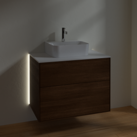 Тумба под раковину Villeroy & Boch Finion 80х50,1 см с подсветкой ДСП шпон грецкого ореха/стекло белое матовое G08100GN