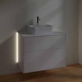 Тумба под раковину Villeroy & Boch Finion 80х50,1 см с подсветкой МДФ белый матовый лак/стекло белое матовое G08100MT