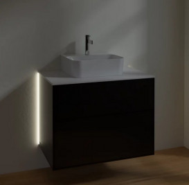 Тумба під раковину Villeroy & Boch Finion 80х50,1 см із підсвічуванням МДФ чорний матовий лак/скло біле матове G08100PD