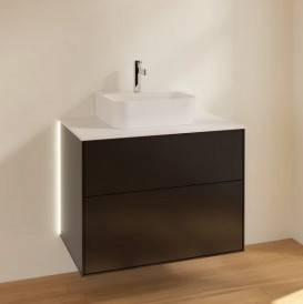 Тумба під раковину Villeroy & Boch Finion 80х50,1 см із підсвічуванням МДФ чорний матовий лак/скло біле матове G08100PD