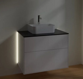 Тумба під раковину Villeroy & Boch Finion 80х50,1 см з підсвічуванням МДФ білий глянцевий лак/скло чорне матове G08200GF