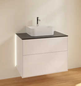 Тумба під раковину Villeroy & Boch Finion 80х50,1 см з підсвічуванням МДФ білий глянцевий лак/скло чорне матове G08200GF