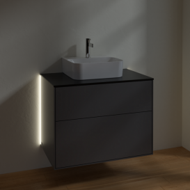 Тумба под раковину Villeroy & Boch Finion 80х50,1 см с подсветкой МДФ антрацит матовый лак/стекло черное матовое G08200GK