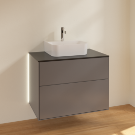 Тумба под раковину Villeroy & Boch Finion 80х50,1 см с подсветкой МДФ антрацит матовый лак/стекло черное матовое G08200GK