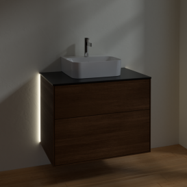 Тумба под раковину Villeroy & Boch Finion 80х50,1 см с подсветкой ДСП шпон грецкого ореха/стекло черное матовое G08200GN