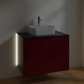 Тумба під раковину Villeroy & Boch Finion 80х50,1 см з підсвічуванням МДФ півонія матовий лак/скло чорне матове G08200HB