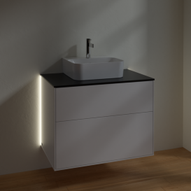 Тумба під раковину Villeroy & Boch Finion 80х50,1 см із підсвічуванням МДФ білий матовий лак/скло чорне матове G08200MT