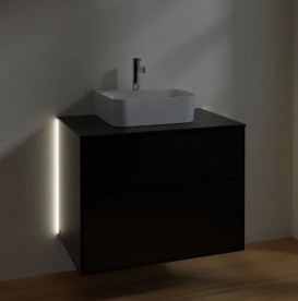 Тумба под раковину Villeroy & Boch Finion 80х50,1 см с подсветкой МДФ черный матовый лак/стекло черное матовое G08200PD