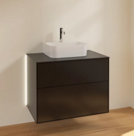 Тумба под раковину Villeroy & Boch Finion 80х50,1 см с подсветкой МДФ черный матовый лак/стекло черное матовое G08200PD