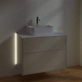 Тумба під раковину Villeroy & Boch Finion 80х50,1 см з підсвічуванням МДФ пісок матовий лак/скло біле матове G08100HH