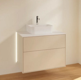 Тумба під раковину Villeroy & Boch Finion 80х50,1 см з підсвічуванням МДФ пісок матовий лак/скло біле матове G08100HH