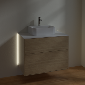 Тумба под раковину Villeroy & Boch Finion 80х50,1 см с подсветкой ДСП шпон дуба/стекло белое матовое G08100PC