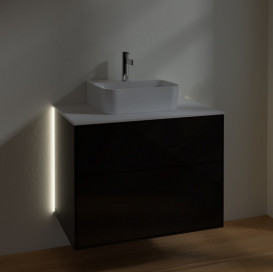 Тумба под раковину Villeroy & Boch Finion 80х50,1 см с подсветкой МДФ глянцевый черный лак/стекло белое матовое G08100PH