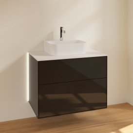 Тумба под раковину Villeroy & Boch Finion 80х50,1 см с подсветкой МДФ глянцевый черный лак/стекло белое матовое G08100PH