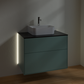 Тумба под раковину Villeroy & Boch Finion 80х50,1 см с подсветкой МДФ оливковый матовый лак/стекло черное матовое G08200GM