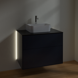 Тумба под раковину Villeroy & Boch Finion 80х50,1 см с подсветкой МДФ темно-синий матовый лак/стекло черное матовое G08200HG
