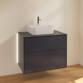 Тумба под раковину Villeroy & Boch Finion 80х50,1 см с подсветкой МДФ темно-синий матовый лак/стекло черное матовое G08200HG