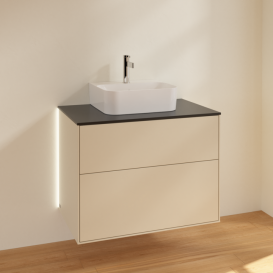 Тумба под раковину Villeroy & Boch Finion 80х50,1 см с подсветкой МДФ песок матовый лак/стекло черное матовое G08200HH