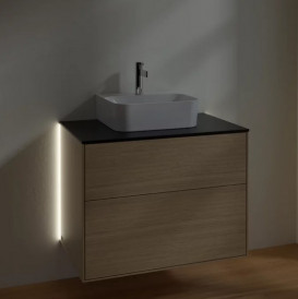 Тумба под раковину Villeroy & Boch Finion 80х50,1 см с подсветкой ДСП шпон дуба/стекло черное матовое G08200PC