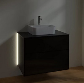 Тумба под раковину Villeroy & Boch Finion 80х50,1 см с подсветкой МДФ глянцевый черный лак/стекло черное матовое G08200PH