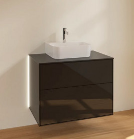 Тумба под раковину Villeroy & Boch Finion 80х50,1 см с подсветкой МДФ глянцевый черный лак/стекло черное матовое G08200PH