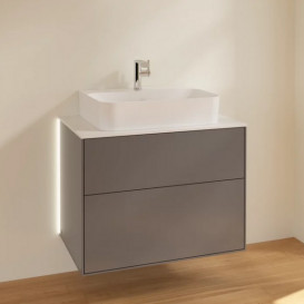 Тумба під раковину Villeroy & Boch Finion 80х50,1 см з підсвічуванням антрацит матовий лак/скло біле матове G09100GK