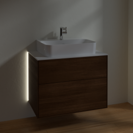 Тумба под раковину Villeroy & Boch Finion 80х50,1 см с подсветкой ДСП шпон грецкого ореха/стекло белое матовое G09100GN