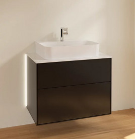 Тумба под раковину Villeroy & Boch Finion 80х50,1 см с подсветкой МДФ черный матовый лак/стекло белое матовое G09100PD