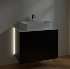 Тумба под раковину Villeroy & Boch Finion 80х50,1 см с подсветкой МДФ черный матовый лак/стекло белое матовое G09100PD