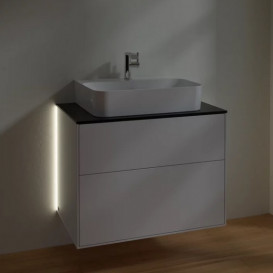 Тумба под раковину Villeroy & Boch Finion 80х50,1 см с подсветкой МДФ глянцевый белый лак/стекло черное матовое G09200GF