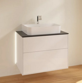 Тумба под раковину Villeroy & Boch Finion 80х50,1 см с подсветкой МДФ глянцевый белый лак/стекло черное матовое G09200GF