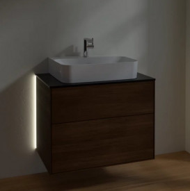 Тумба под раковину Villeroy & Boch Finion 80х50,1 см с подсветкой ДСП шпон грецкого ореха/стекло черное матовое G09200GN