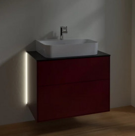 Тумба под раковину Villeroy & Boch Finion 80х50,1 см с подсветкой МДФ пион матовый лак/стекло черное матовое G09200HB