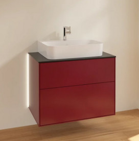 Тумба под раковину Villeroy & Boch Finion 80х50,1 см с подсветкой МДФ пион матовый лак/стекло черное матовое G09200HB