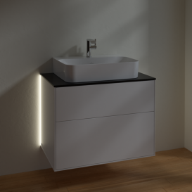 Тумба под раковину Villeroy & Boch Finion 80х50,1 см с подсветкой МДФ белый матовый лак/стекло черное матовое G09200MT