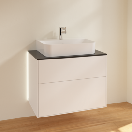 Тумба под раковину Villeroy & Boch Finion 80х50,1 см с подсветкой МДФ белый матовый лак/стекло черное матовое G09200MT