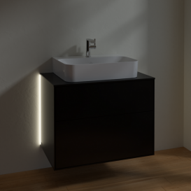 Тумба под раковину Villeroy & Boch Finion 80х50,1 см с подсветкой МДФ черный матовый лак/стекло черное матовое G09200PD