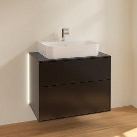 Тумба под раковину Villeroy & Boch Finion 80х50,1 см с подсветкой МДФ черный матовый лак/стекло черное матовое G09200PD