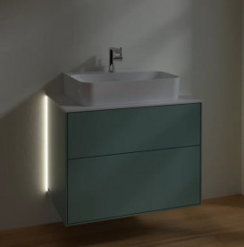 Тумба під раковину Villeroy & Boch Finion 80х50,1 см з підсвічуванням МДФ оливковий матовий лак/скло біле матове G09100GM