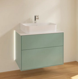 Тумба під раковину Villeroy & Boch Finion 80х50,1 см з підсвічуванням МДФ оливковий матовий лак/скло біле матове G09100GM