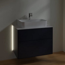Тумба под раковину Villeroy & Boch Finion 80х50,1 см с подсветкой МДФ темно-синий матовый лак/стекло белое матовое G09100HG